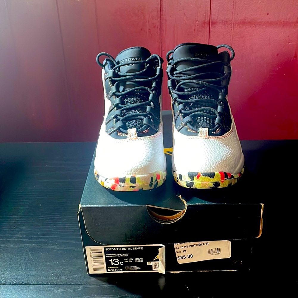 Jordan 13c Girls White/Barely Volt-Black